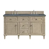Lorelai 60" Double Vanity, Whitewashed Oak w/ 3 CM Parisien Bleu Silestone Top w/FreePower Wireless Charger