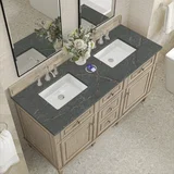 Lorelai 60" Double Vanity, Whitewashed Oak w/ 3 CM Parisien Bleu Silestone Top w/FreePower Wireless Charger