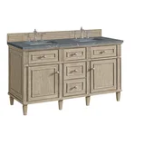 Lorelai 60" Double Vanity, Whitewashed Oak w/ 3 CM Parisien Bleu Silestone Top w/FreePower Wireless Charger