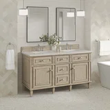Lorelai 60" Double Vanity, Whitewashed Oak, w/ 3 CM Siberian Silestone Top w/FreePower Wireless Charger