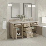 Lorelai 60" Double Vanity, Whitewashed Oak, w/ 3 CM Siberian Silestone Top w/FreePower Wireless Charger
