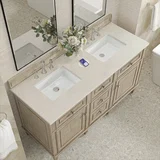 Lorelai 60" Double Vanity, Whitewashed Oak, w/ 3 CM Siberian Silestone Top w/FreePower Wireless Charger