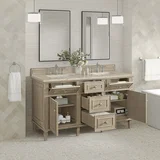 Lorelai 60" Double Vanity, Whitewashed Oak, w/ 3 CM Tajnar Eclos Top w/FreePower Wireless Charger