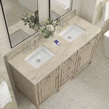 Lorelai 60" Double Vanity, Whitewashed Oak, w/ 3 CM Tajnar Eclos Top w/FreePower Wireless Charger
