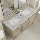 Lorelai 60" Double Vanity, Whitewashed Oak w/ 3 CM Victorian Silver Silestone Top w/FreePower Wireless Charger