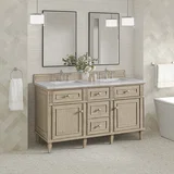 Lorelai 60" Double Vanity, Whitewashed Oak w/ 3 CM Victorian Silver Silestone Top w/FreePower Wireless Charger