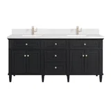 Lorelai 72" Double Vanity, Black Onyx w/ Single Hole 3 CM White Zeus Silestone Top & Backsplash