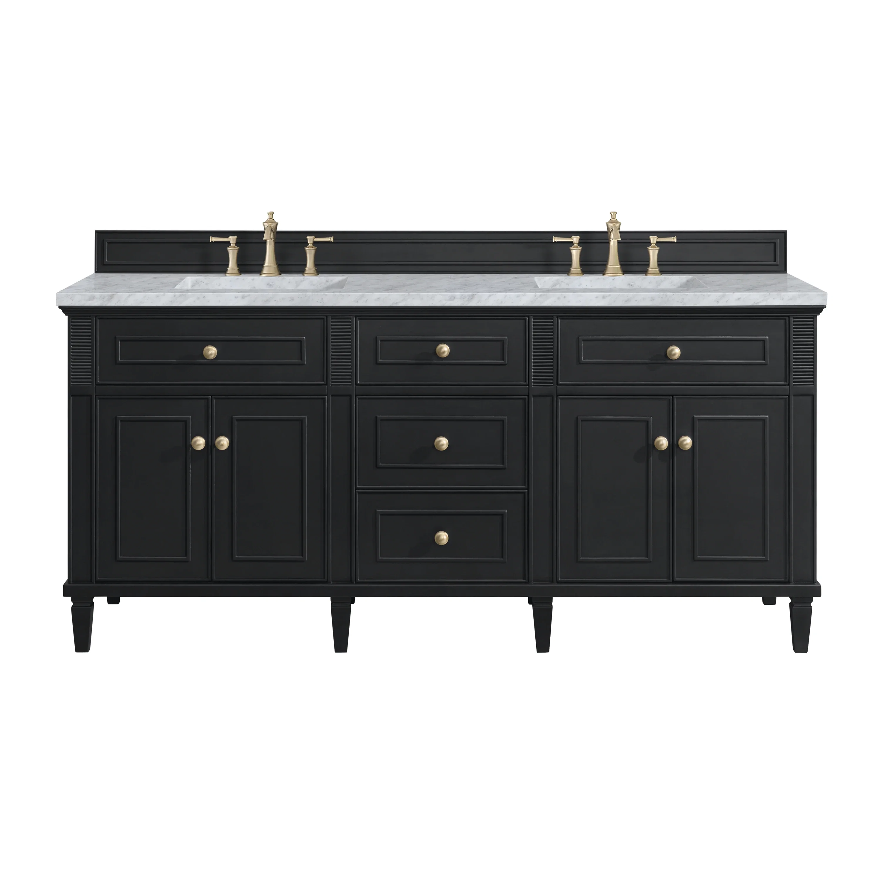 Lorelai 72" Double Vanity, Black Onyx w/ 3 CM Carrara White Marble Top