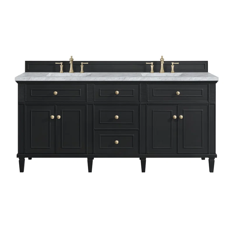 Lorelai 72" Double Vanity, Black Onyx w/ 3 CM Carrara White Marble Top