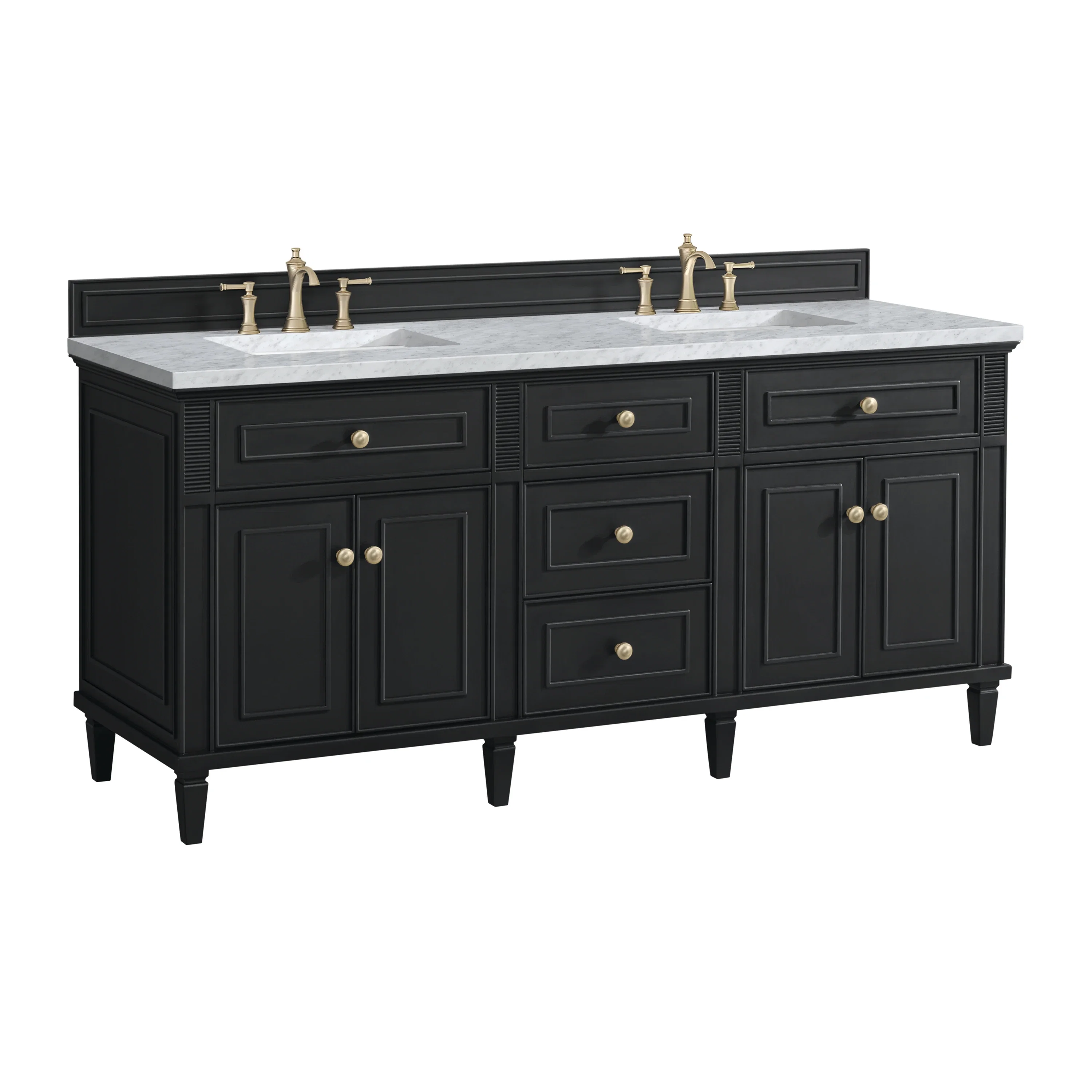 Lorelai 72" Double Vanity, Black Onyx w/ 3 CM Carrara White Marble Top