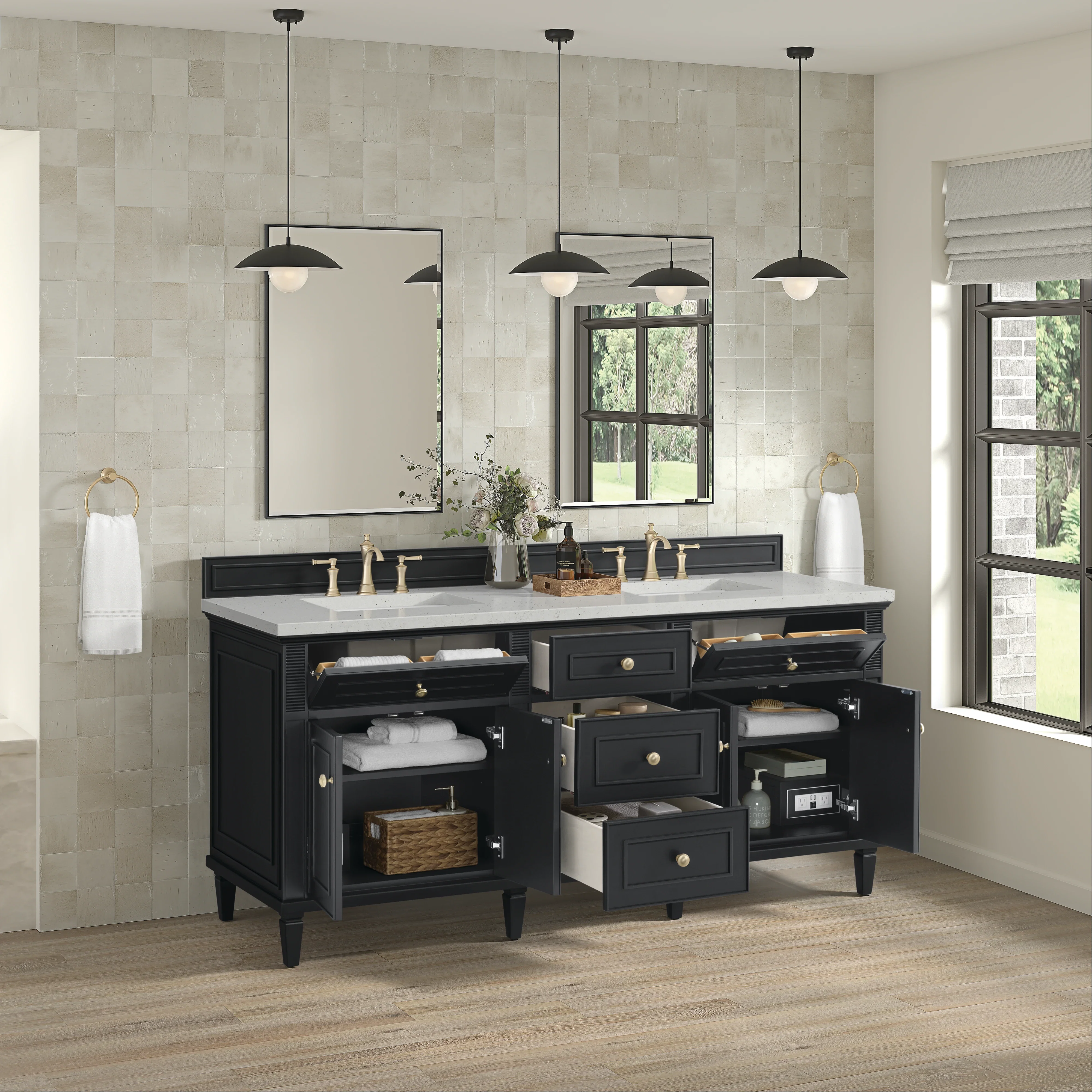 Lorelai 72" Double Vanity, Black Onyx w/ 3 CM Lime Delight Silestone Top