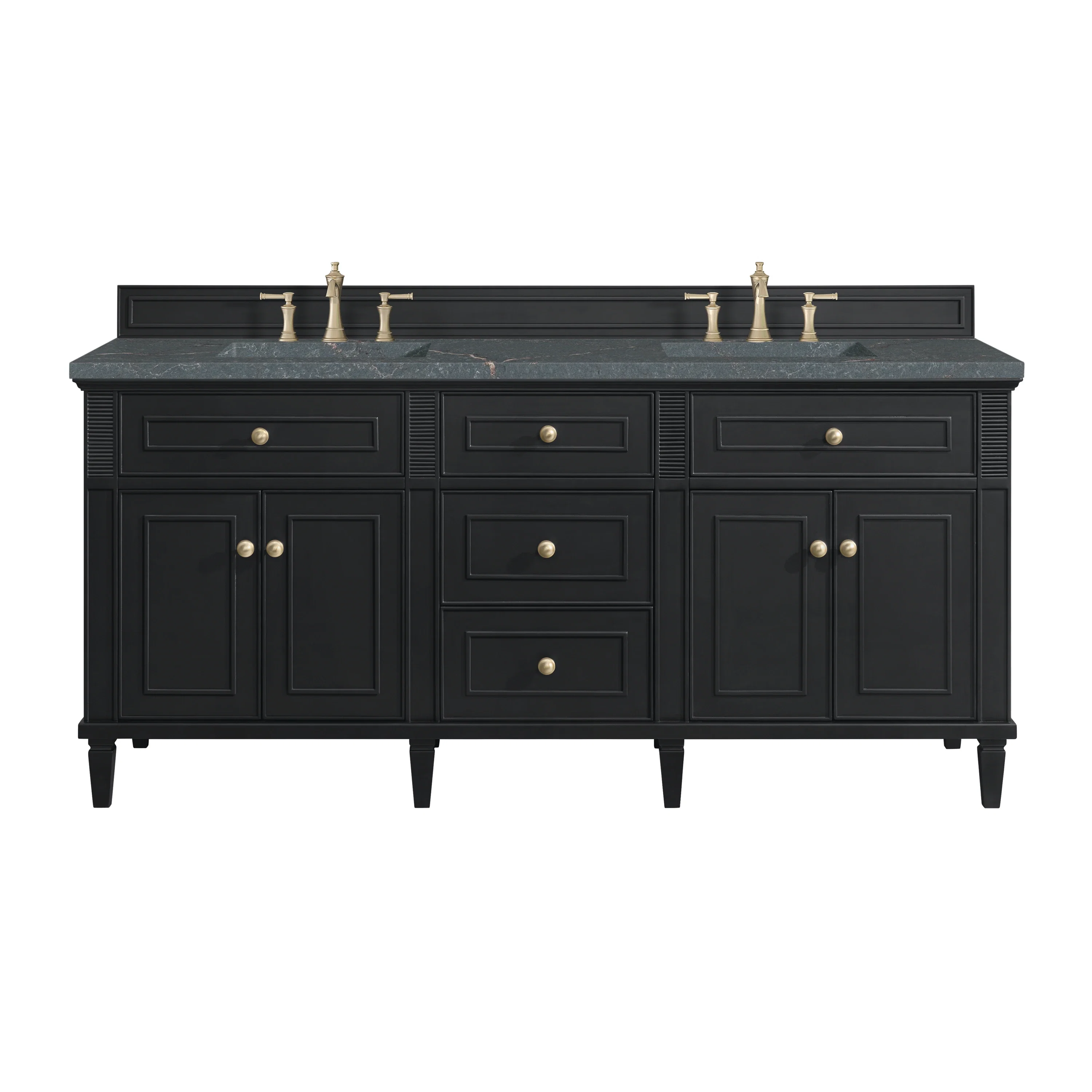 Lorelai 72" Double Vanity, Black Onyx w/ 3 CM Parisien Bleu Silestone Top