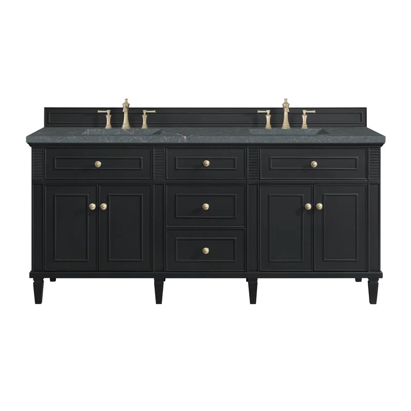Lorelai 72" Double Vanity, Black Onyx w/ 3 CM Parisien Bleu Silestone Top
