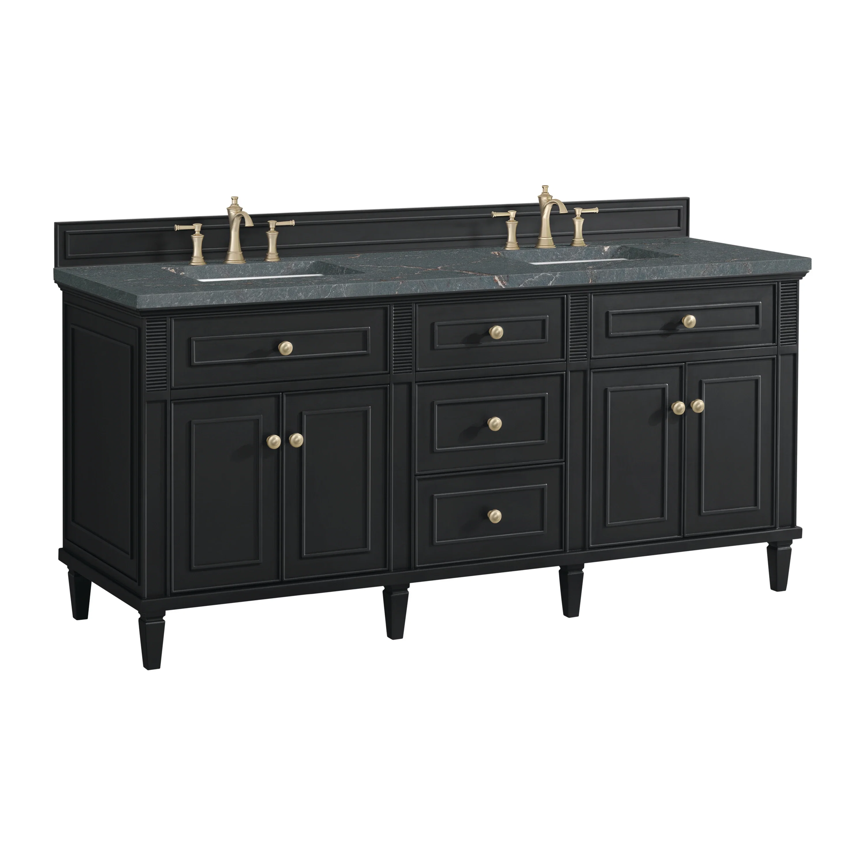 Lorelai 72" Double Vanity, Black Onyx w/ 3 CM Parisien Bleu Silestone Top