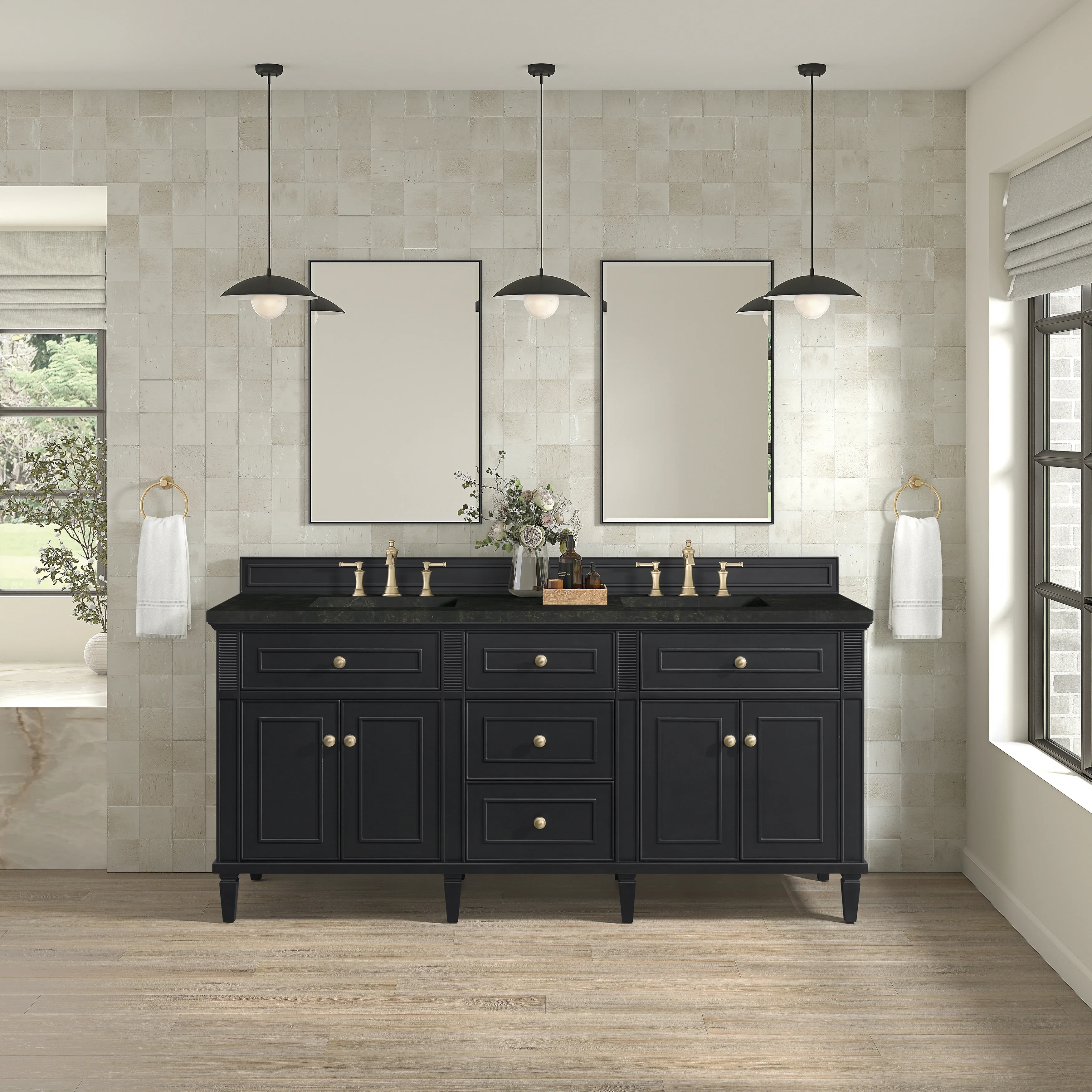 Lorelai 72" Double Vanity, Black Onyx, w/ 3 CM Phantome Eclos Top