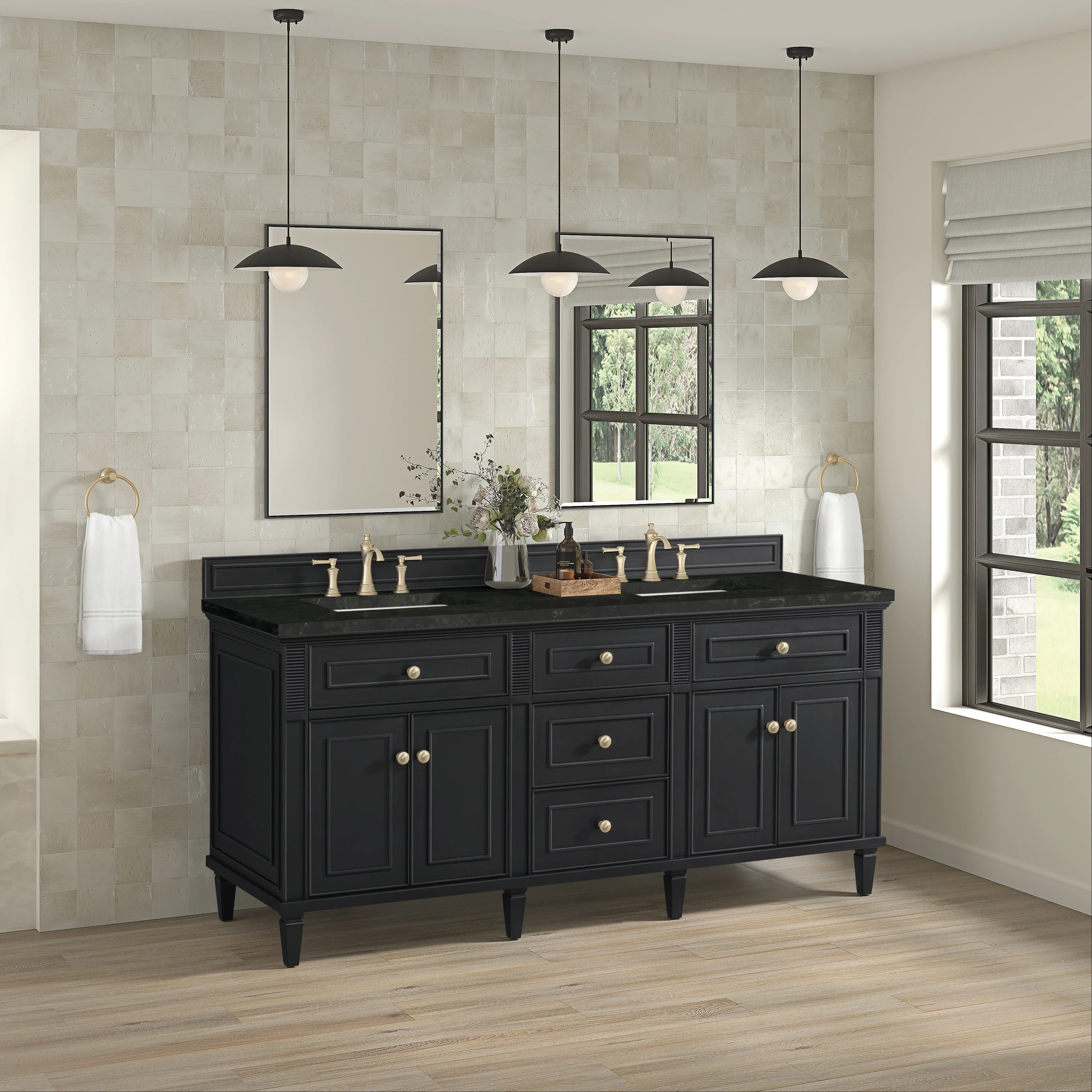 Lorelai 72" Double Vanity, Black Onyx, w/ 3 CM Phantome Eclos Top