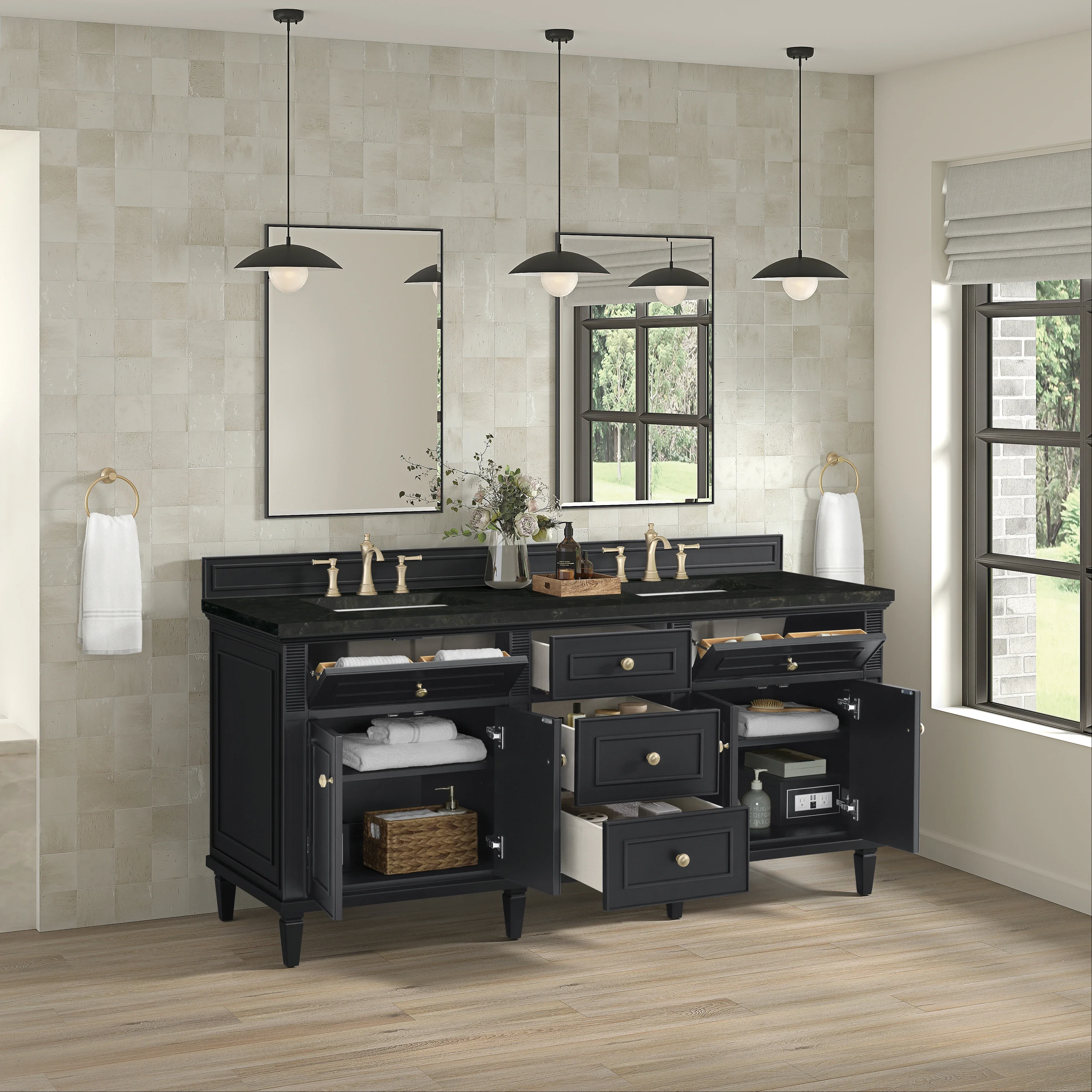 Lorelai 72" Double Vanity, Black Onyx, w/ 3 CM Phantome Eclos Top