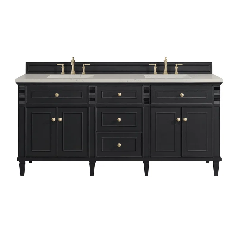 Lorelai 72" Double Vanity, Black Onyx, w/ 3 CM Siberian Silestone Top
