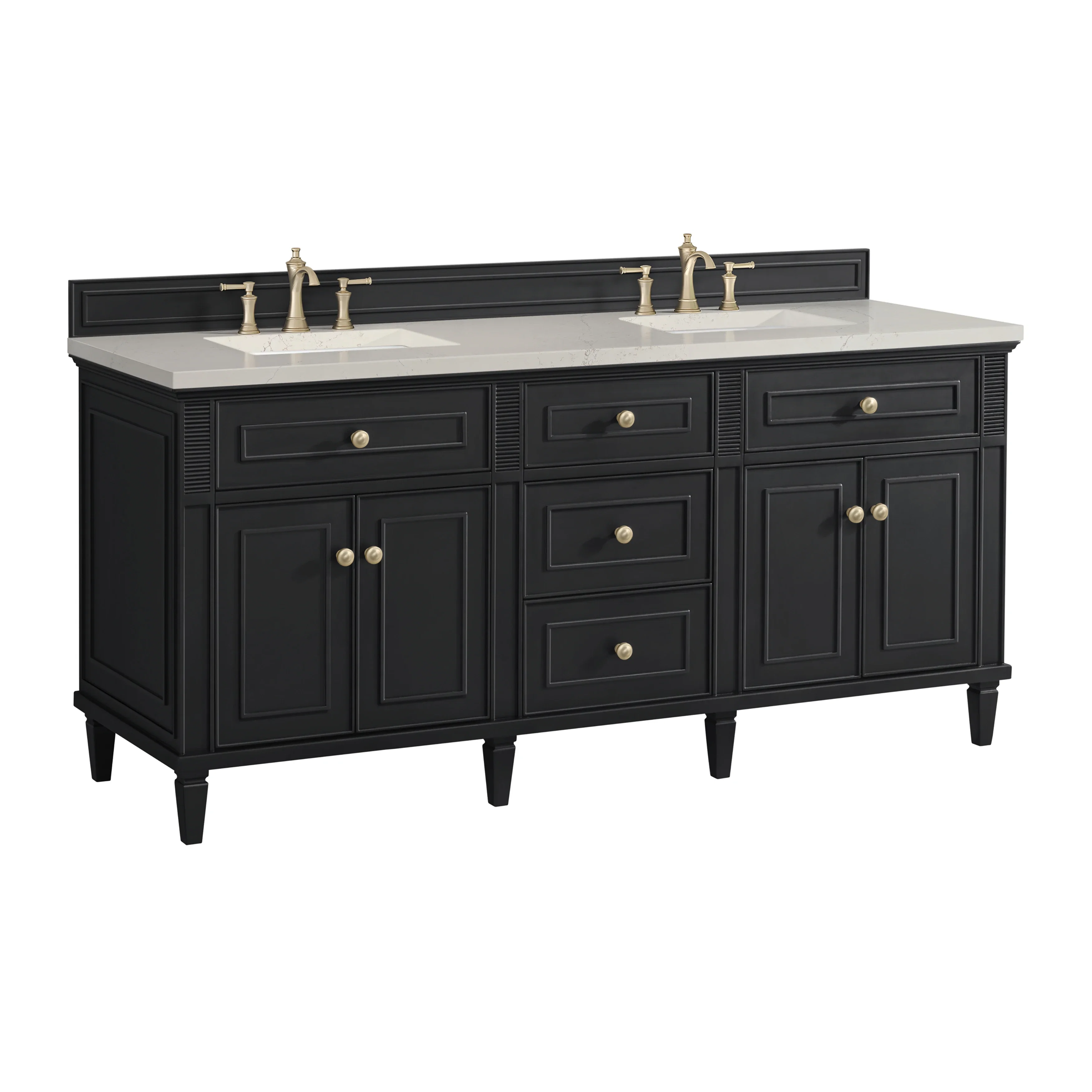 Lorelai 72" Double Vanity, Black Onyx, w/ 3 CM Siberian Silestone Top