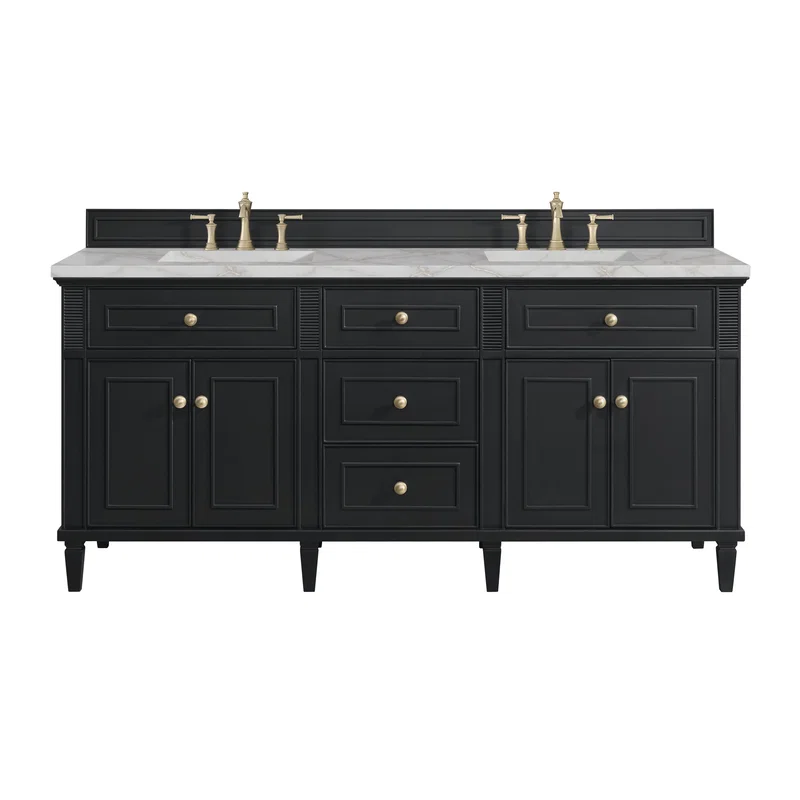 Lorelai 72" Double Vanity, Black Onyx w/ 3 CM Victorian Silver Silestone Top