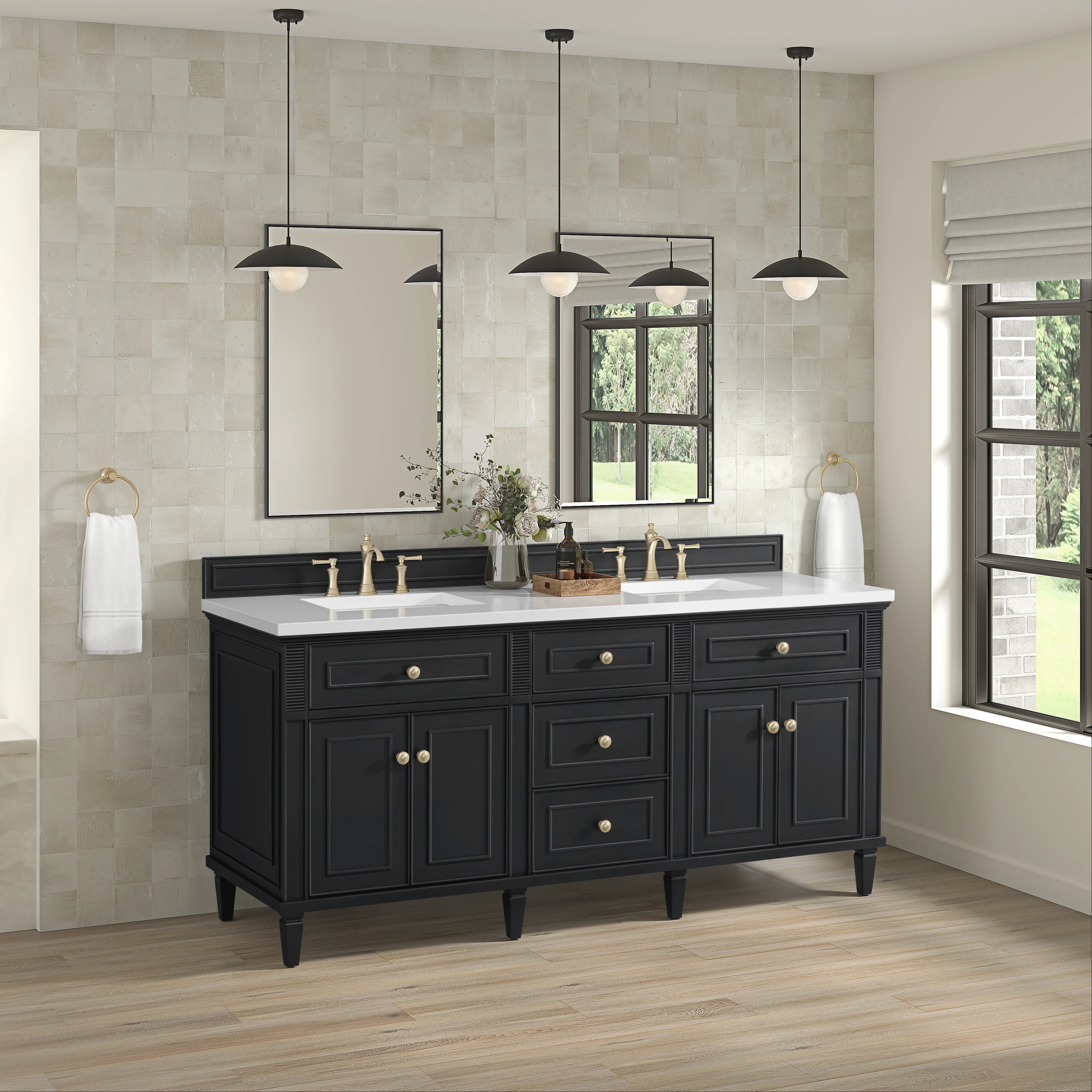 Lorelai 72" Double Vanity, Black Onyx w/ 3 CM White Zeus Silestone Top