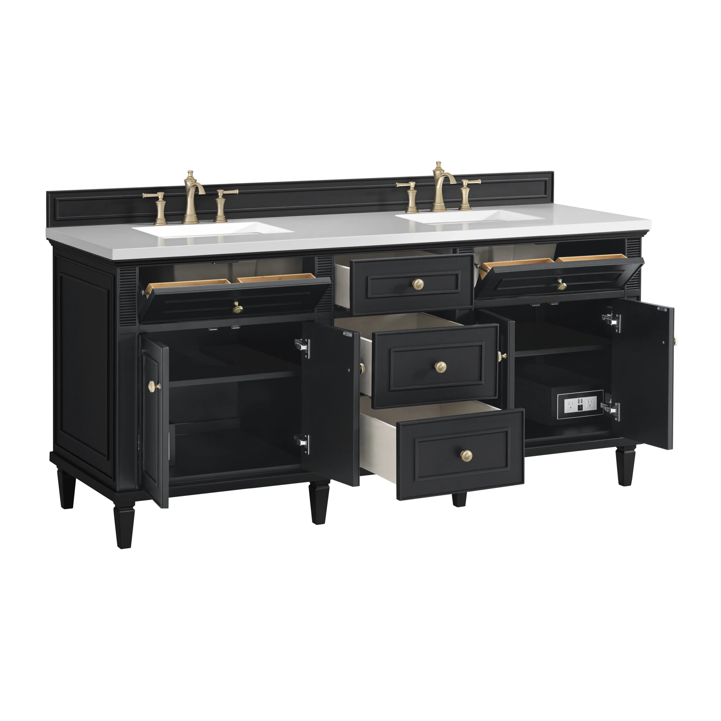 Lorelai 72" Double Vanity, Black Onyx w/ 3 CM White Zeus Silestone Top