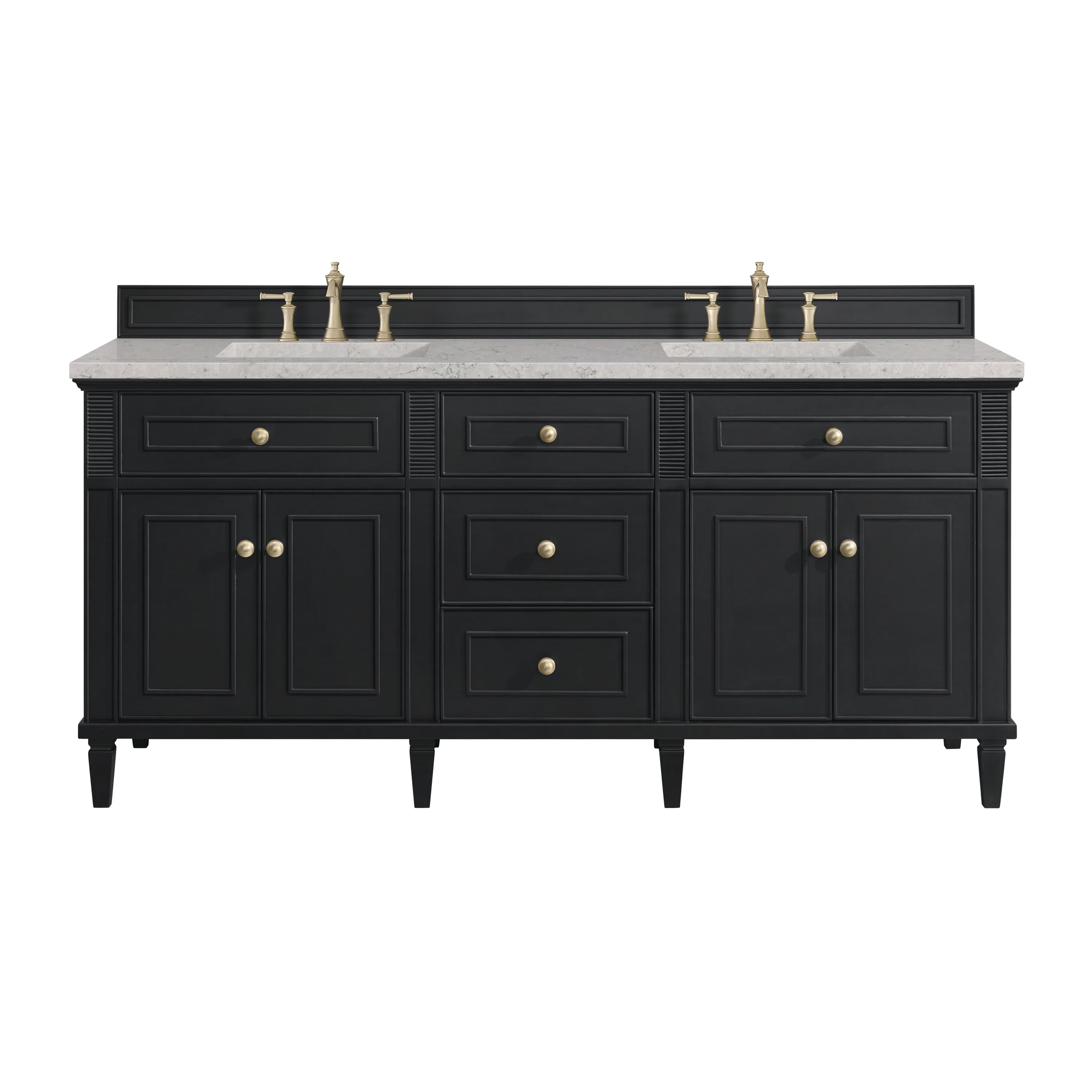 Lorelai 72" Double Vanity, Black Onyx w/ 3 CM Eternal Jasmine Pearl Silestone Top w/FreePower Wireless Charger