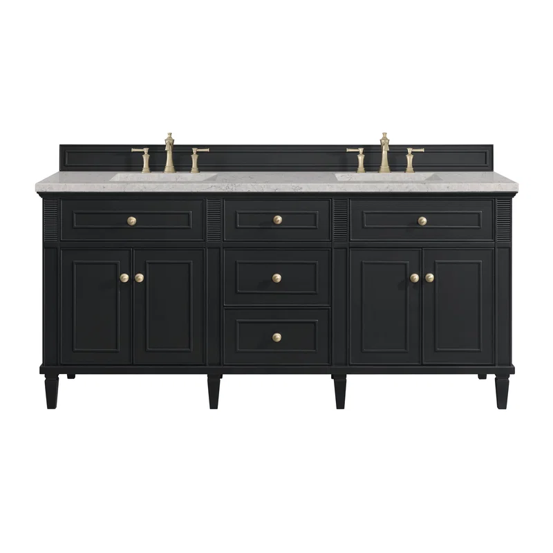 Lorelai 72" Double Vanity, Black Onyx w/ 3 CM Eternal Jasmine Pearl Silestone Top w/FreePower Wireless Charger