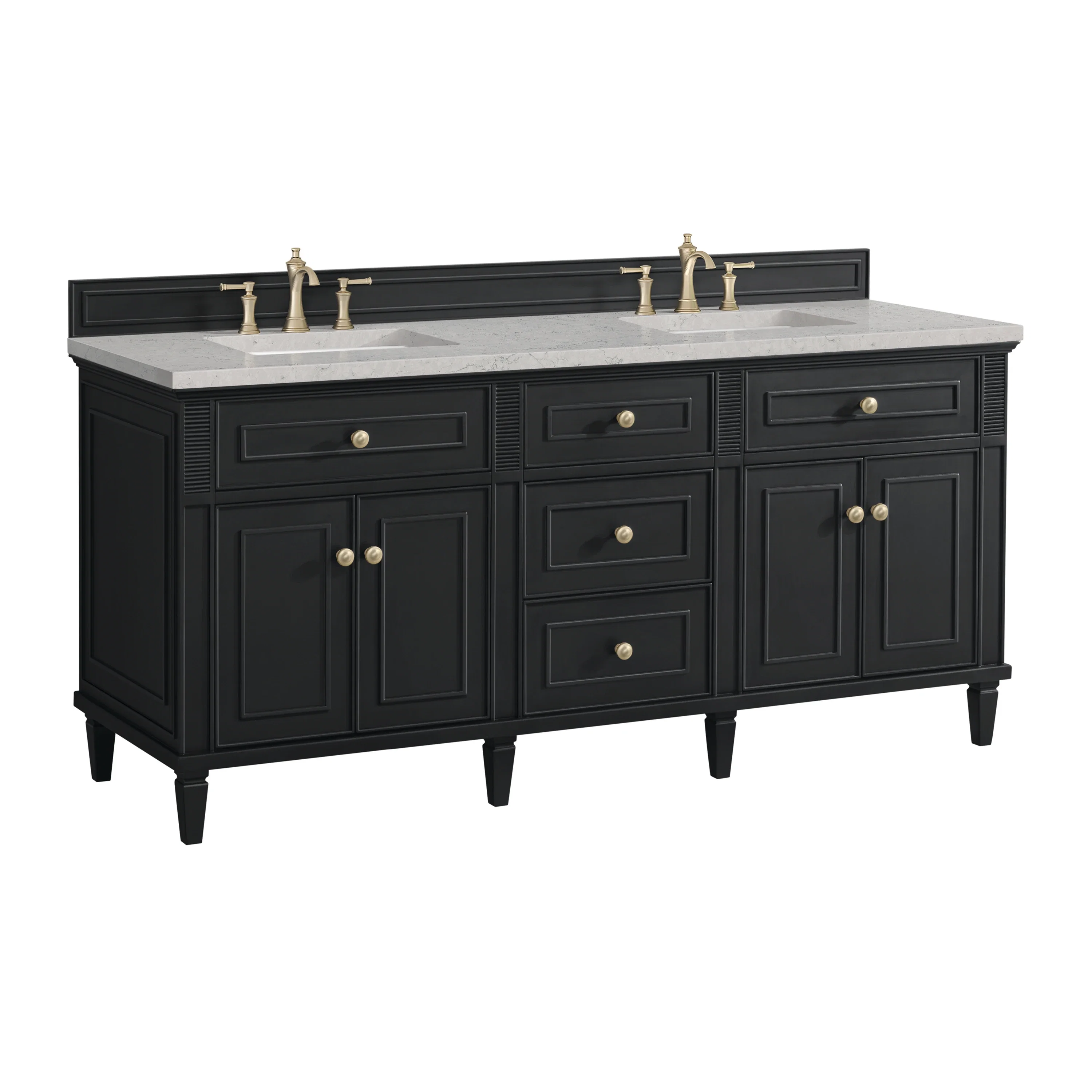 Lorelai 72" Double Vanity, Black Onyx w/ 3 CM Eternal Jasmine Pearl Silestone Top w/FreePower Wireless Charger
