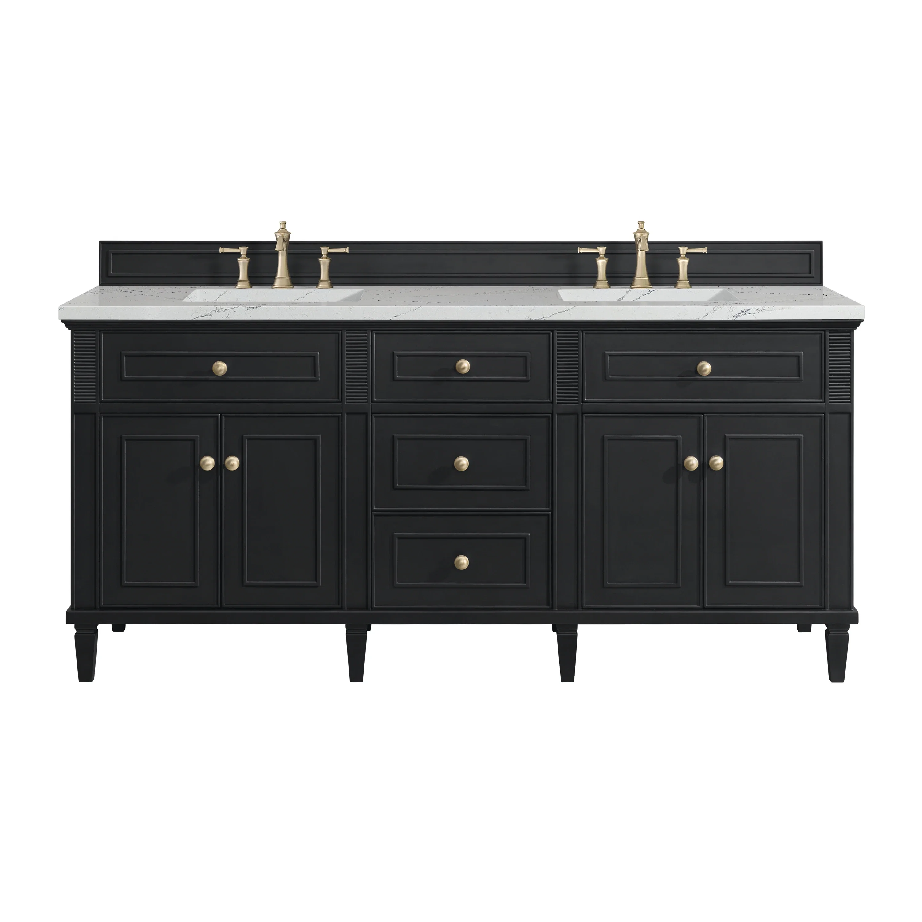 Lorelai 72" Double Vanity, Black Onyx w/ 3 CM Ethereal Noctis Silestone Top w/FreePower Wireless Charger