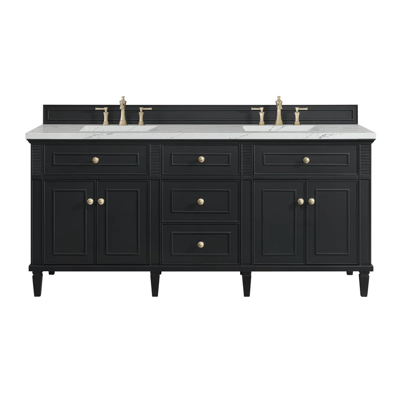 Lorelai 72" Double Vanity, Black Onyx w/ 3 CM Ethereal Noctis Silestone Top w/FreePower Wireless Charger