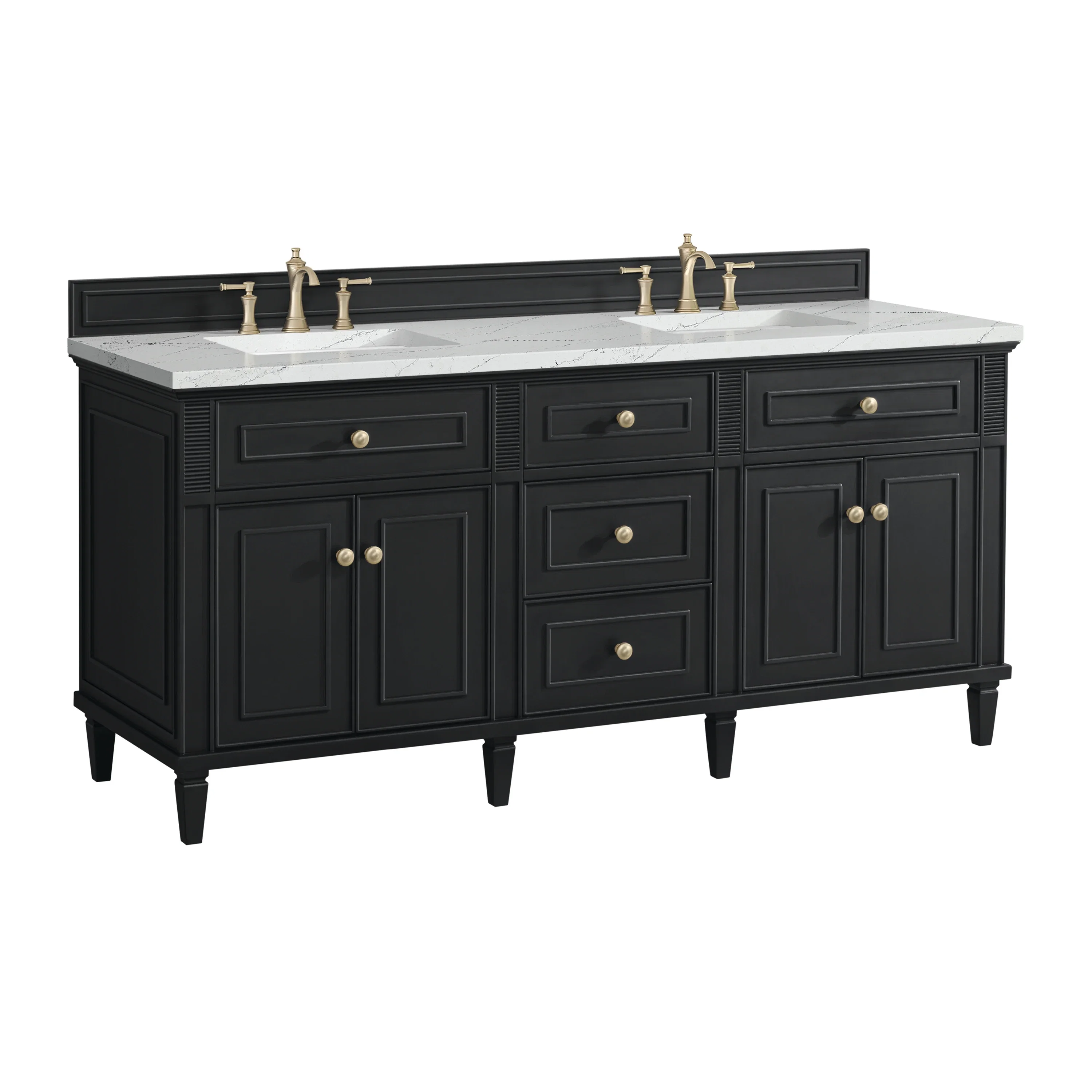 Lorelai 72" Double Vanity, Black Onyx w/ 3 CM Ethereal Noctis Silestone Top w/FreePower Wireless Charger