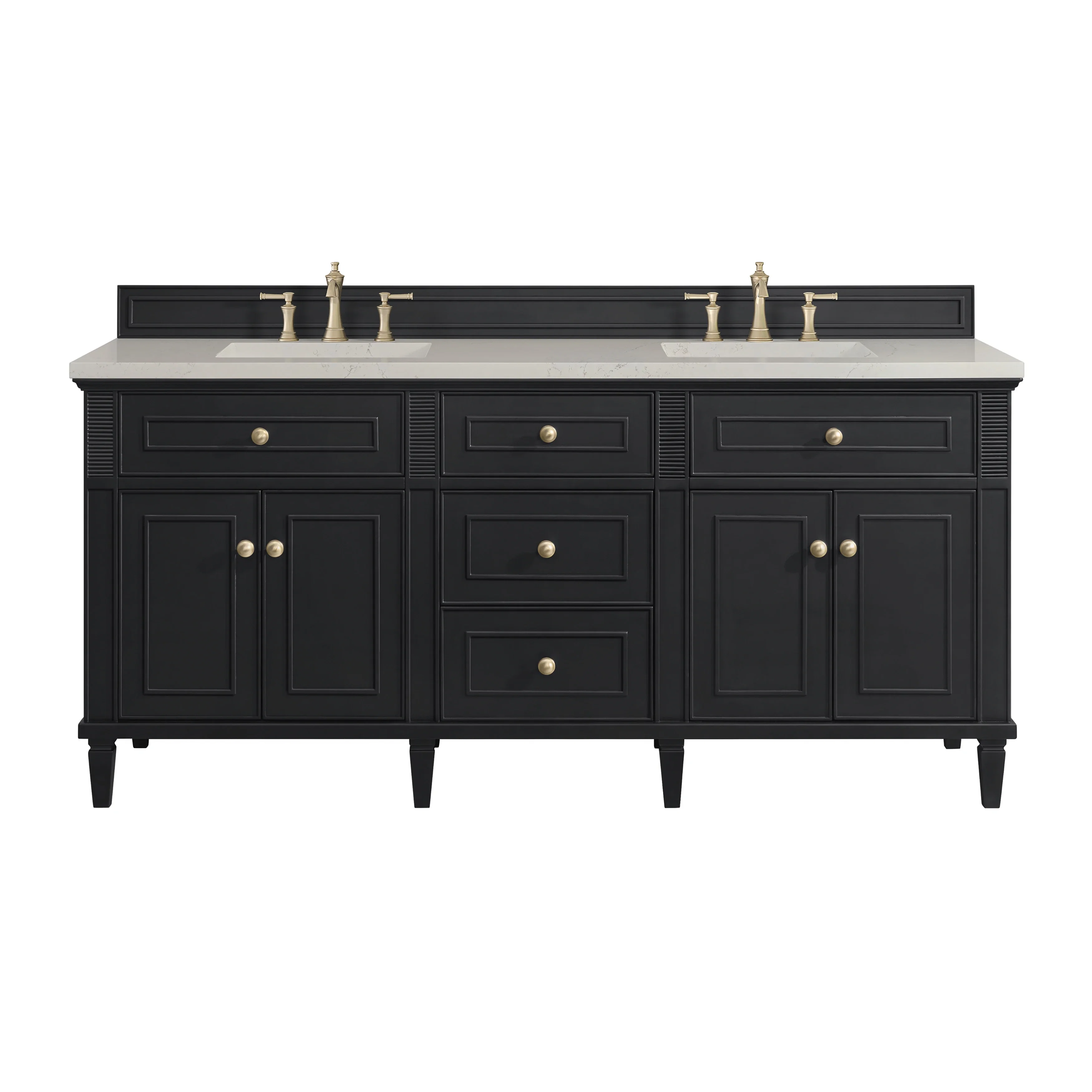 Lorelai 72" Double Vanity, Black Onyx, w/ 3 CM Siberian Silestone Top w/FreePower Wireless Charger