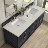 Lorelai 72" Double Vanity, Black Onyx, w/ 3 CM Siberian Silestone Top w/FreePower Wireless Charger