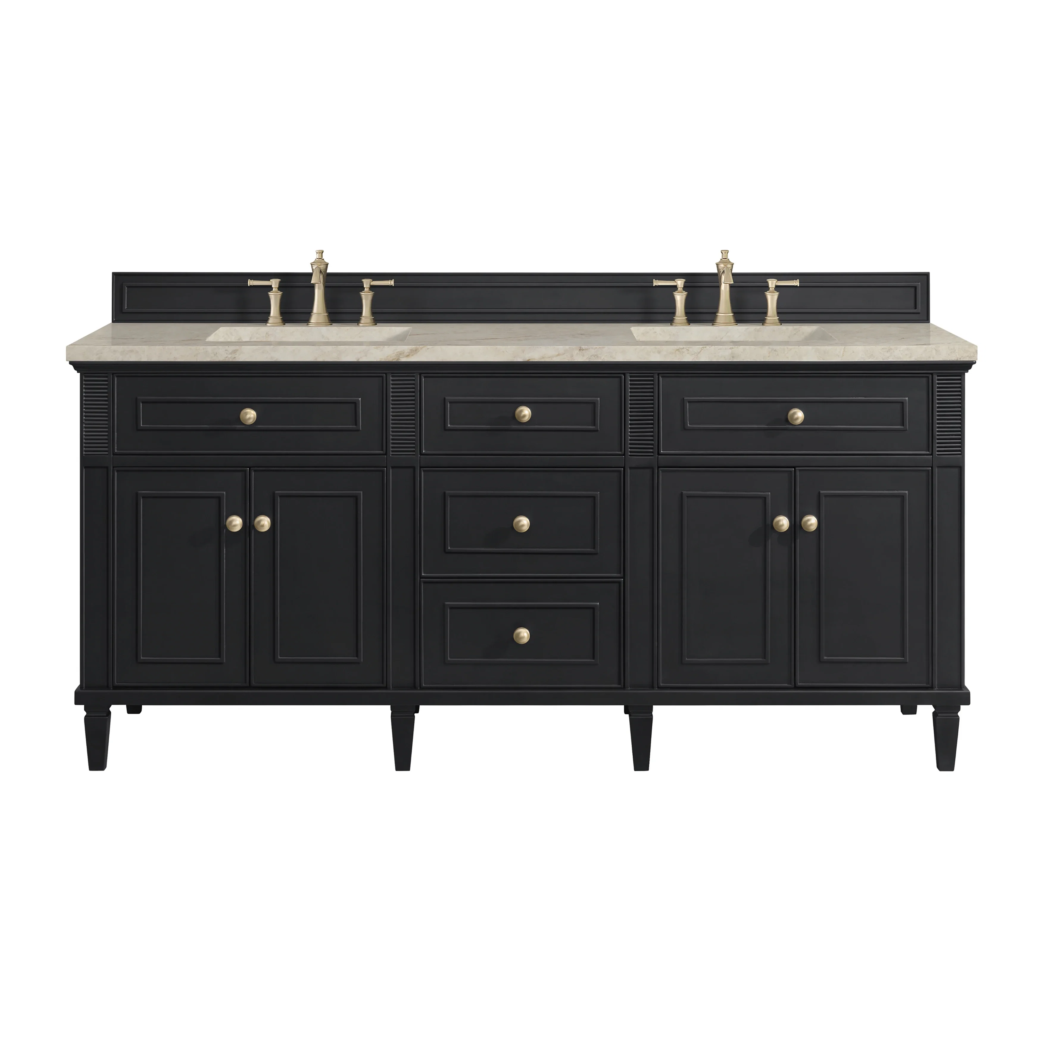 Lorelai 72" Double Vanity, Black Onyx, w/ 3 CM Tajnar Eclos Top w/FreePower Wireless Charger