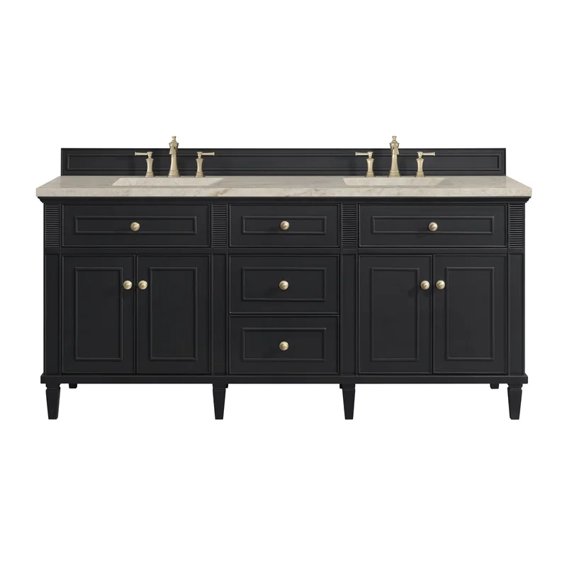Lorelai 72" Double Vanity, Black Onyx, w/ 3 CM Tajnar Eclos Top w/FreePower Wireless Charger