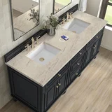 Lorelai 72" Double Vanity, Black Onyx, w/ 3 CM Tajnar Eclos Top w/FreePower Wireless Charger