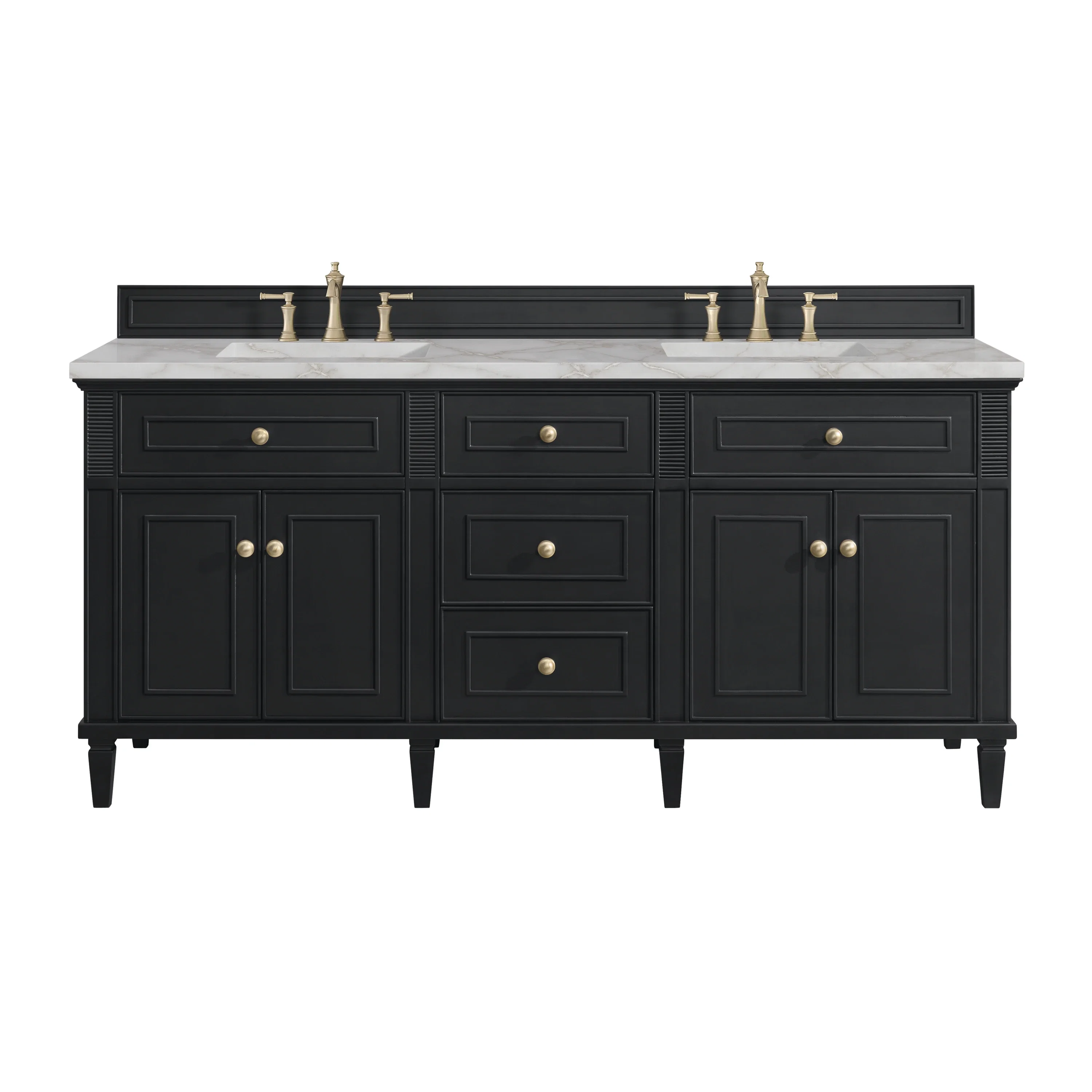 Lorelai 72" Double Vanity, Black Onyx w/ 3 CM Victorian Silver Silestone Top w/FreePower Wireless Charger