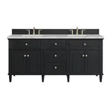 Lorelai 72" Double Vanity, Black Onyx w/ 3 CM Victorian Silver Silestone Top w/FreePower Wireless Charger
