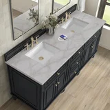 Lorelai 72" Double Vanity, Black Onyx w/ 3 CM Victorian Silver Silestone Top w/FreePower Wireless Charger