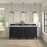 Lorelai 72" Double Vanity, Black Onyx w/ 3 CM Victorian Silver Silestone Top w/FreePower Wireless Charger