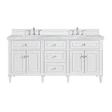 Lorelai 72" Double Vanity, Bright White w/ 3 CM Carrara White Marble Top