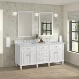 Lorelai 72" Double Vanity, Bright White w/ 3 CM Carrara White Marble Top