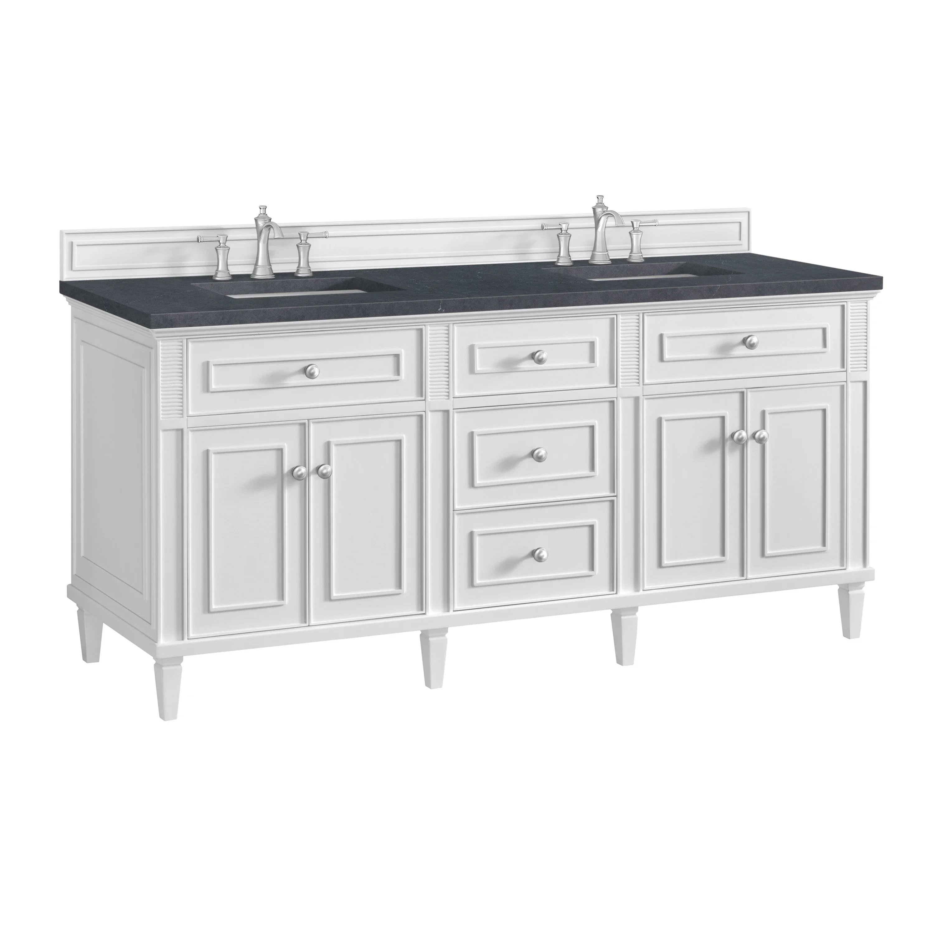 Lorelai 72" Double Vanity, Bright White w/ 3 CM Charcoal Soapstone Silestone Top