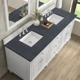 Lorelai 72" Double Vanity, Bright White w/ 3 CM Charcoal Soapstone Silestone Top