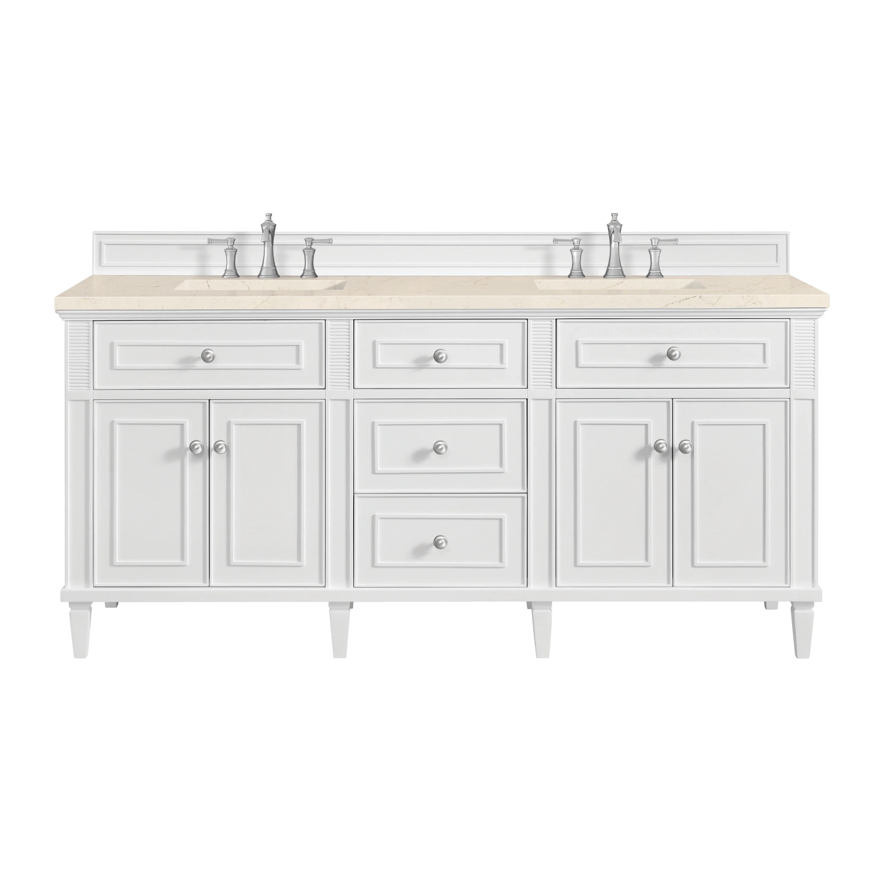 Lorelai 72" Double Vanity, Bright White w/ 3 CM Eternal Marfil Silestone Top