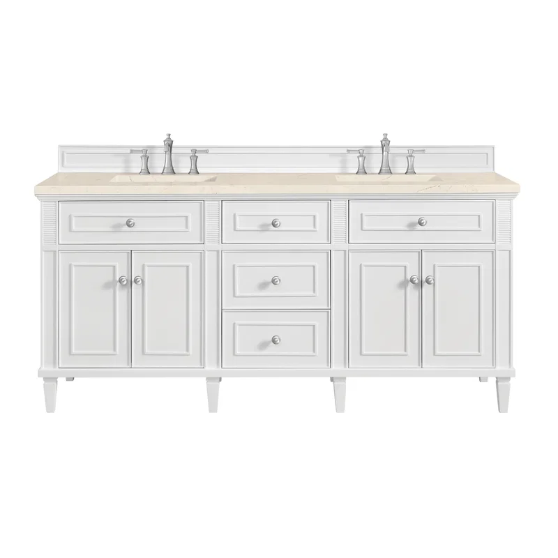 Lorelai 72" Double Vanity, Bright White w/ 3 CM Eternal Marfil Silestone Top
