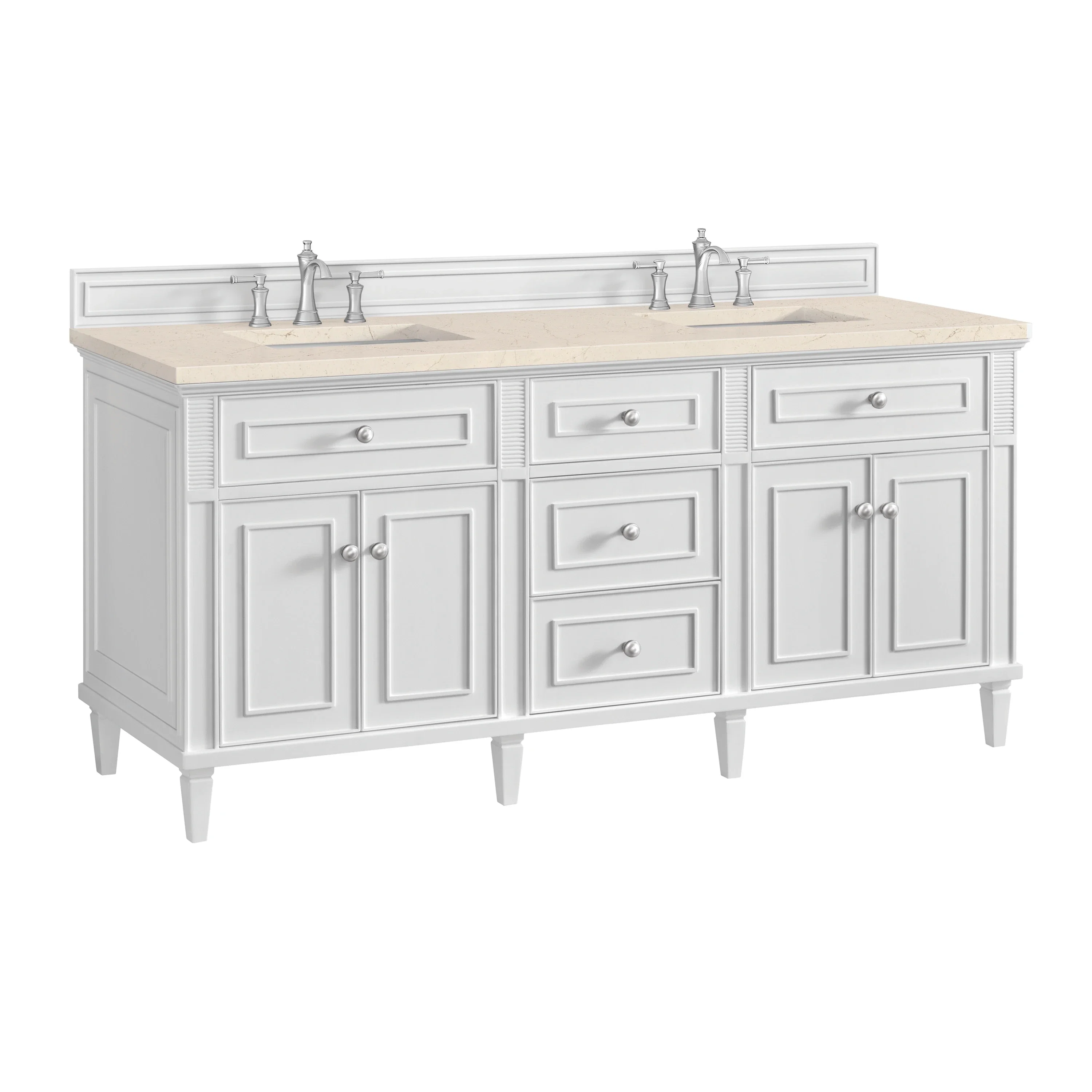 Lorelai 72" Double Vanity, Bright White w/ 3 CM Eternal Marfil Silestone Top