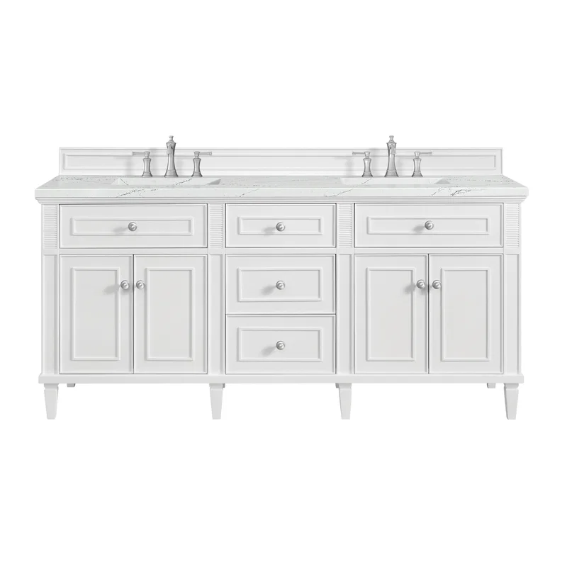 Lorelai 72" Double Vanity, Bright White w/ 3 CM Ethereal Noctis Silestone Top