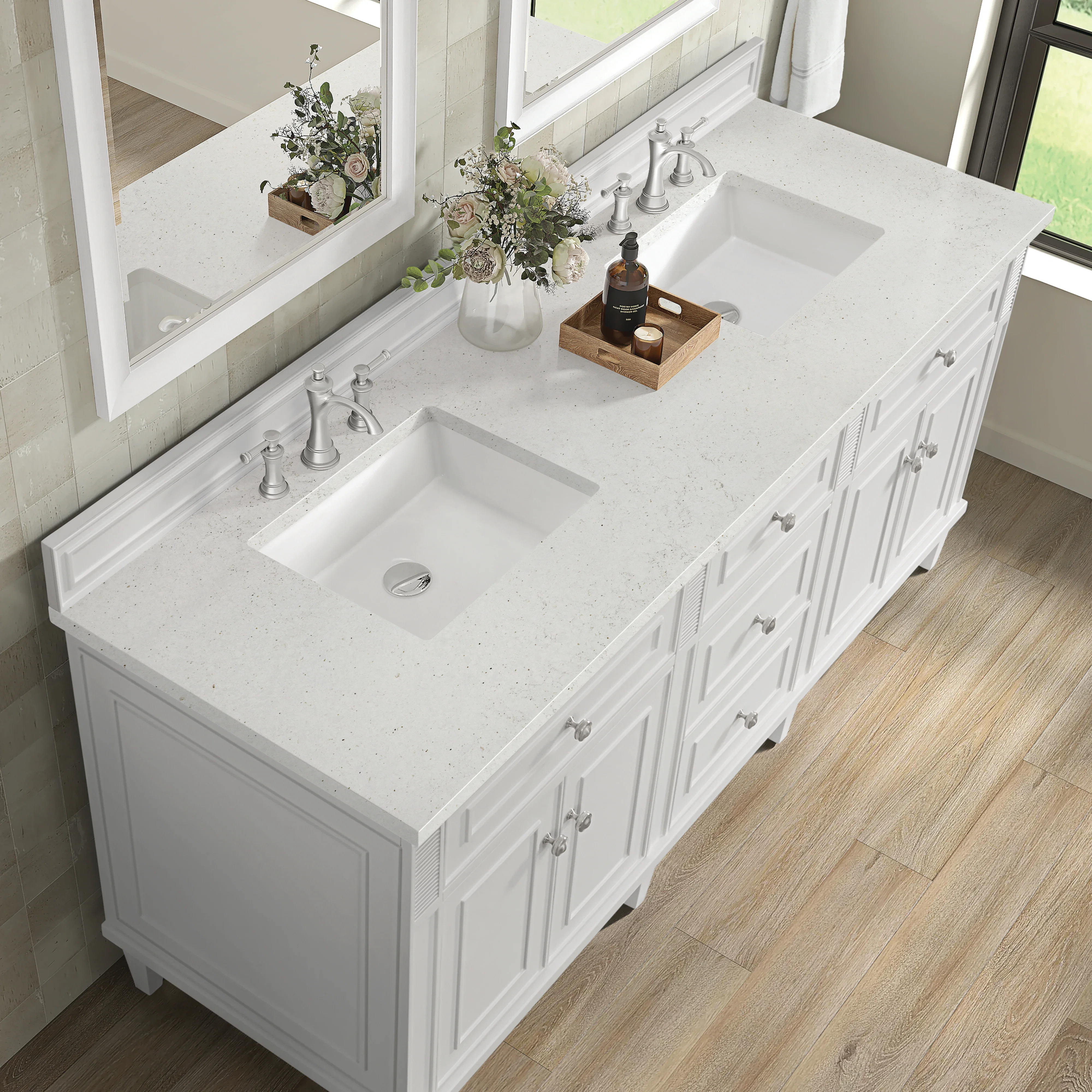 Lorelai 72" Double Vanity, Bright White w/ 3 CM Lime Delight Silestone Top